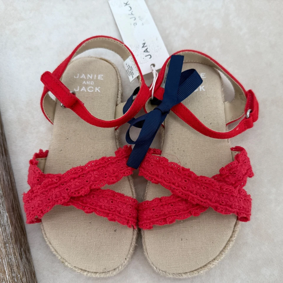 Sandalias JANIE AND JACK rojas con ojales talla 9 niño pequeño nuevas con etiquetas Foto 3 de 3
