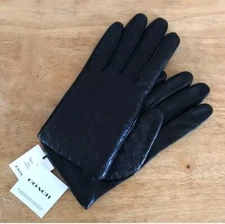 Coach Signature Leather Tech Gloves Black