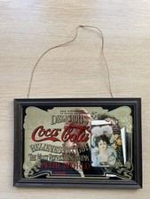 Coca Cola Werbeschild mit Original Holzrahmen, 33,5 x 23,5 cm, guter Zustand