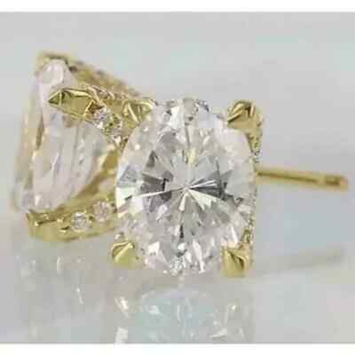 4Ct Oval Lab-Created Diamond Push Back Gift Stud Earrings 14K Yellow Gold Finish