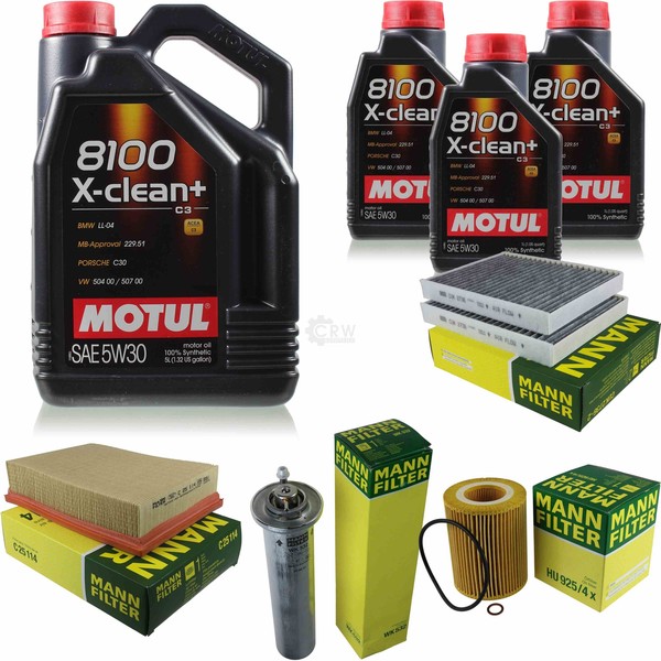 MANN-FILTER Inspektionspaket 8L Motul 5W-30 8100 X-Clean+ FüR Bmw 5Er 520I 525I-image