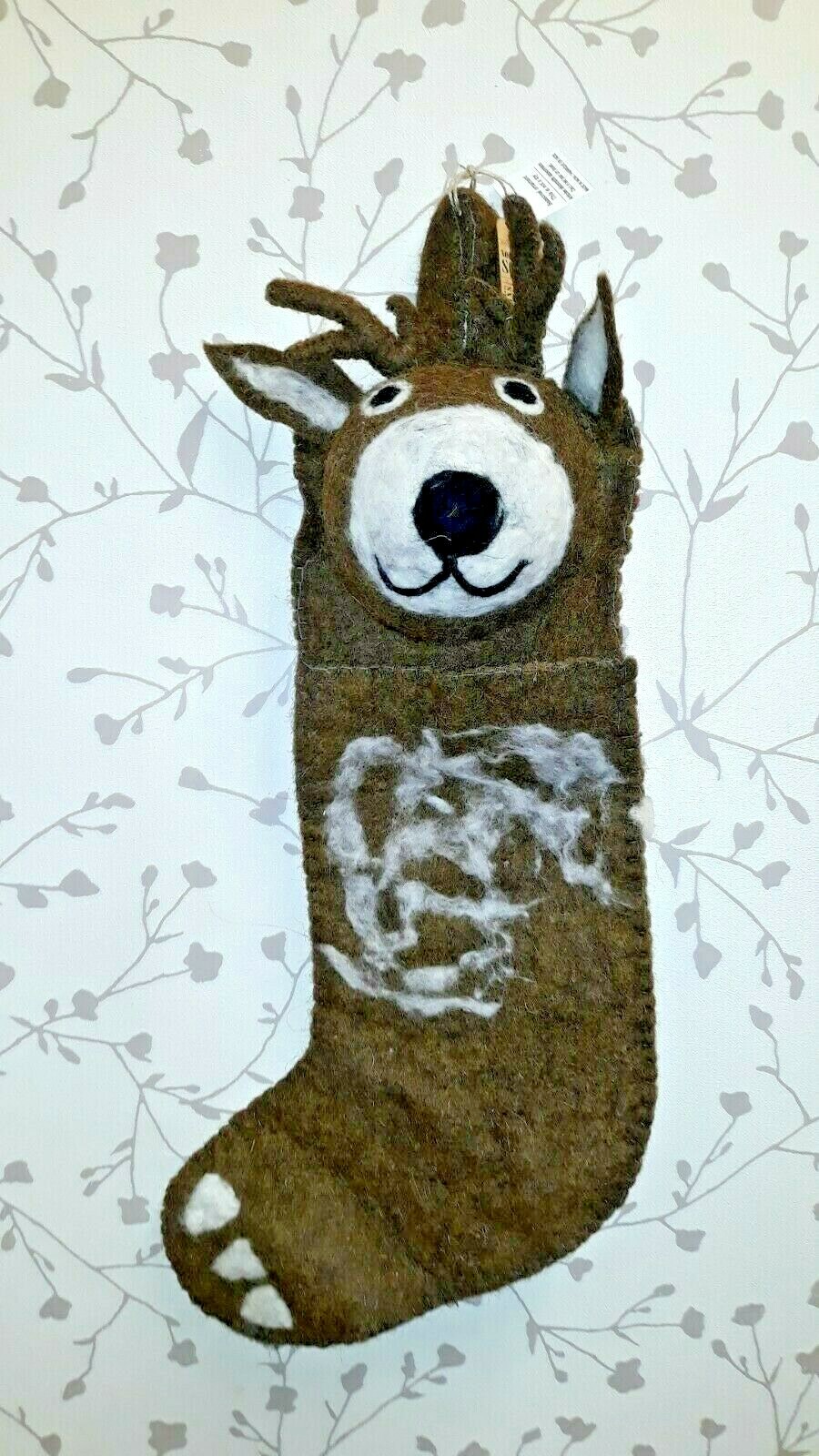 BROWN FELTED REINDEER CHRISTMAS STOCKING TK MAXX eBay