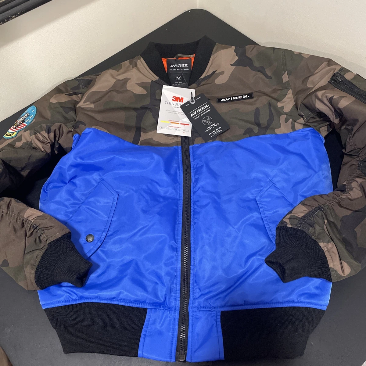 Avirex MA-1 Bomber Jacket 3M Insulated Snow Camo Digital Blue Size L Mens