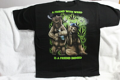 MARIJUANA LEAF LEAVES WEED BEAR BEARS BONG JOINT SMOKING T-SHIRT