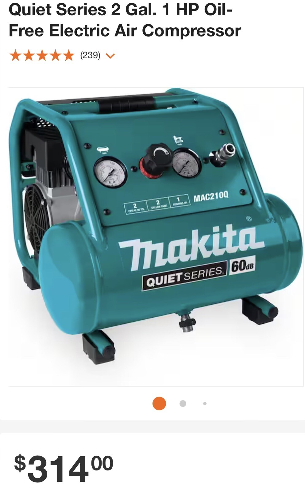Brand new sealed Makita 2 Gallon 1 HP Oil Free Electric Air Compressor