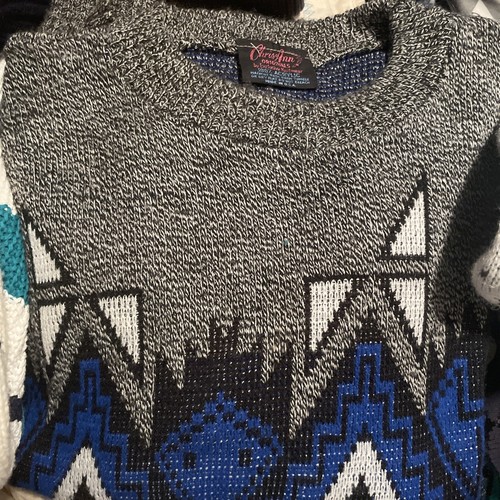 15 VINTAGE 80s 90s Mens SWEATER LOT Winter Geometric Fair Isle Aztec RESELLER - Picture 13 of 18