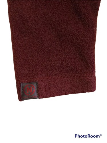 Spellout Nautica Jeans Co Mens Size M Pullover Fleece Maroon 1/4 Zip Vtg US Made - Picture 3 of 12
