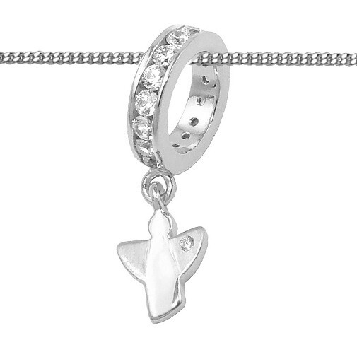 Baby Taufe Zirkonia Schutz Engel Memoire Taufring Mit 36 Cm Kette Silber 925 Neu-image
