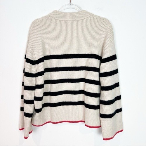 MAGLIONE PULLOVER ZARA BIANCO SPORCO NERO RIGHE FINTO COLLO COSTINE DONNA PICCOLO - Foto 6 di 8