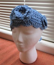 Deep Blue Lacy Crocheted Flowered Headband