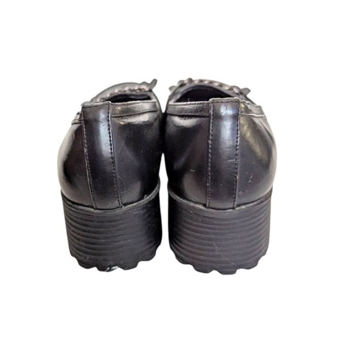 Vintage 1990s Y2K Unionbay Black Fringed Vegan Leather Chunky Loafers Shoes 9.5 - Picture 8 of 9
