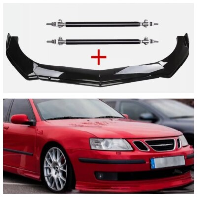 For Saab 9-3 9-5  Glossy Black Front Bumper Lip Splitter Body Kit +Strut Rods US