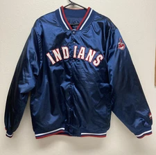 Vintage Mighty Mac Sports Cleveland Indians Men’s Bomber Jacket Size XL 20 Satin