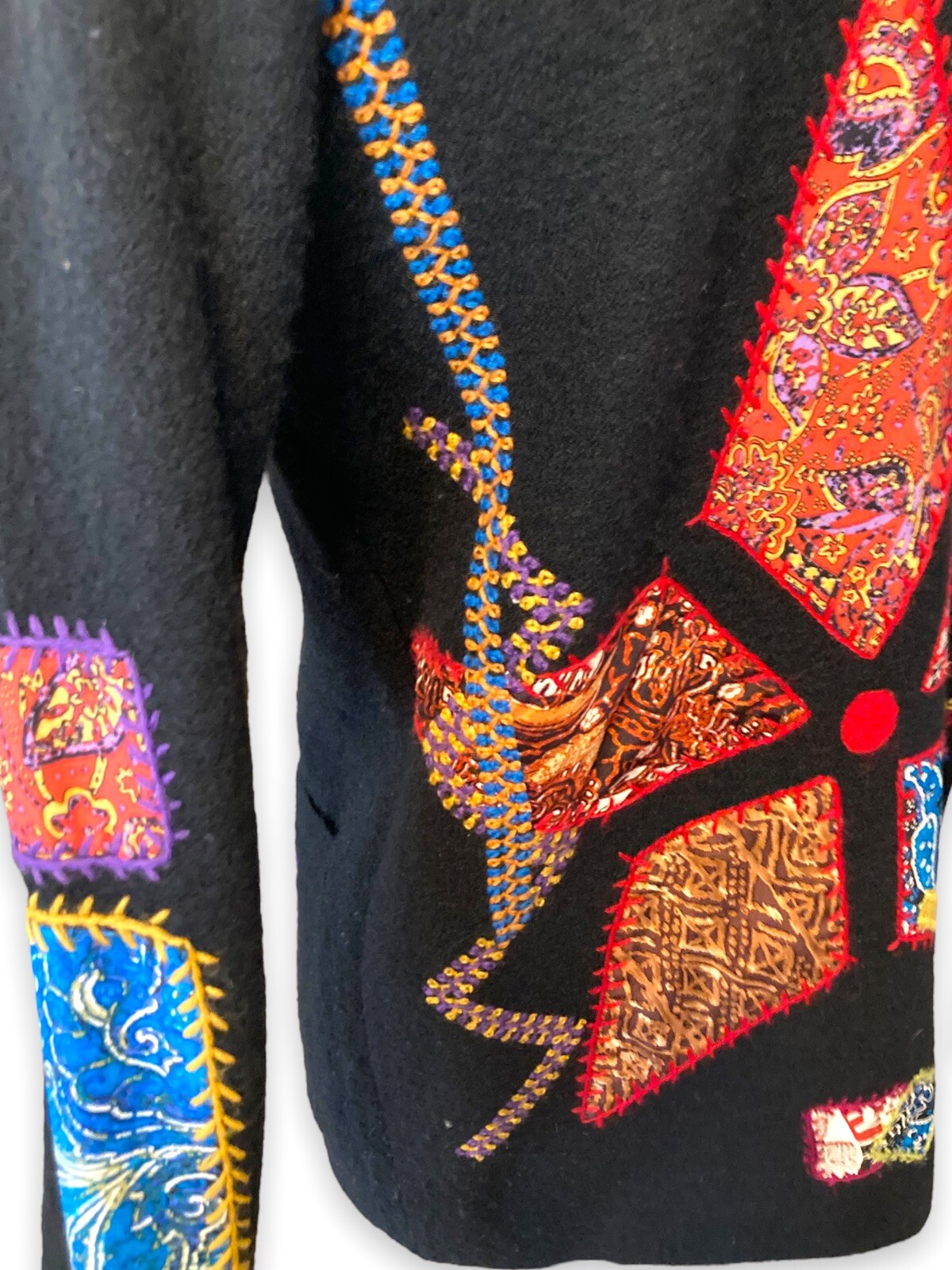 CHICOS DESIGN wool Jacket Patchwork Embroidered C… - image 2