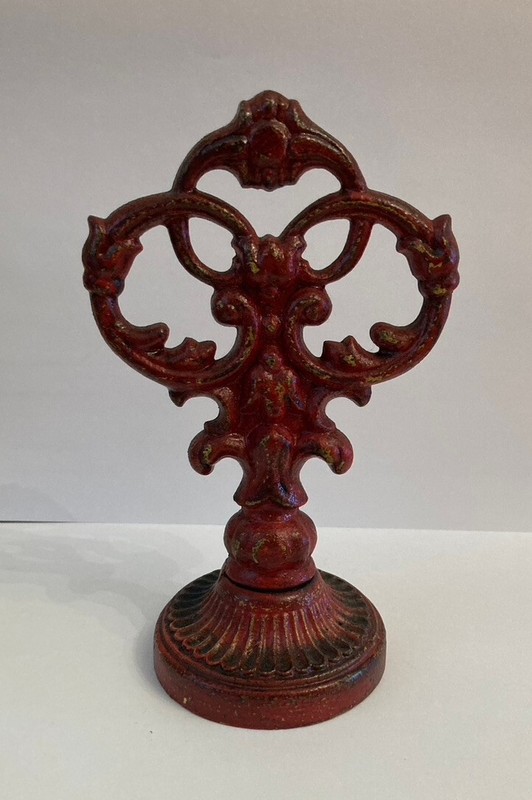 Vintage Wrought Iron Red Finial. Decorative. Naturally Distressed.