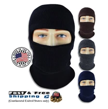Knit ONE HOLE Full Face Mask Ski Hat 2 Layer Balaclava Ninja Cap USA Made NEW