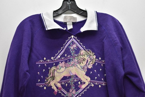 Vintage Cracker Barrel Girls Purple Unicorn Pullover Sweatshirt USA Made XL - Picture 3 of 11