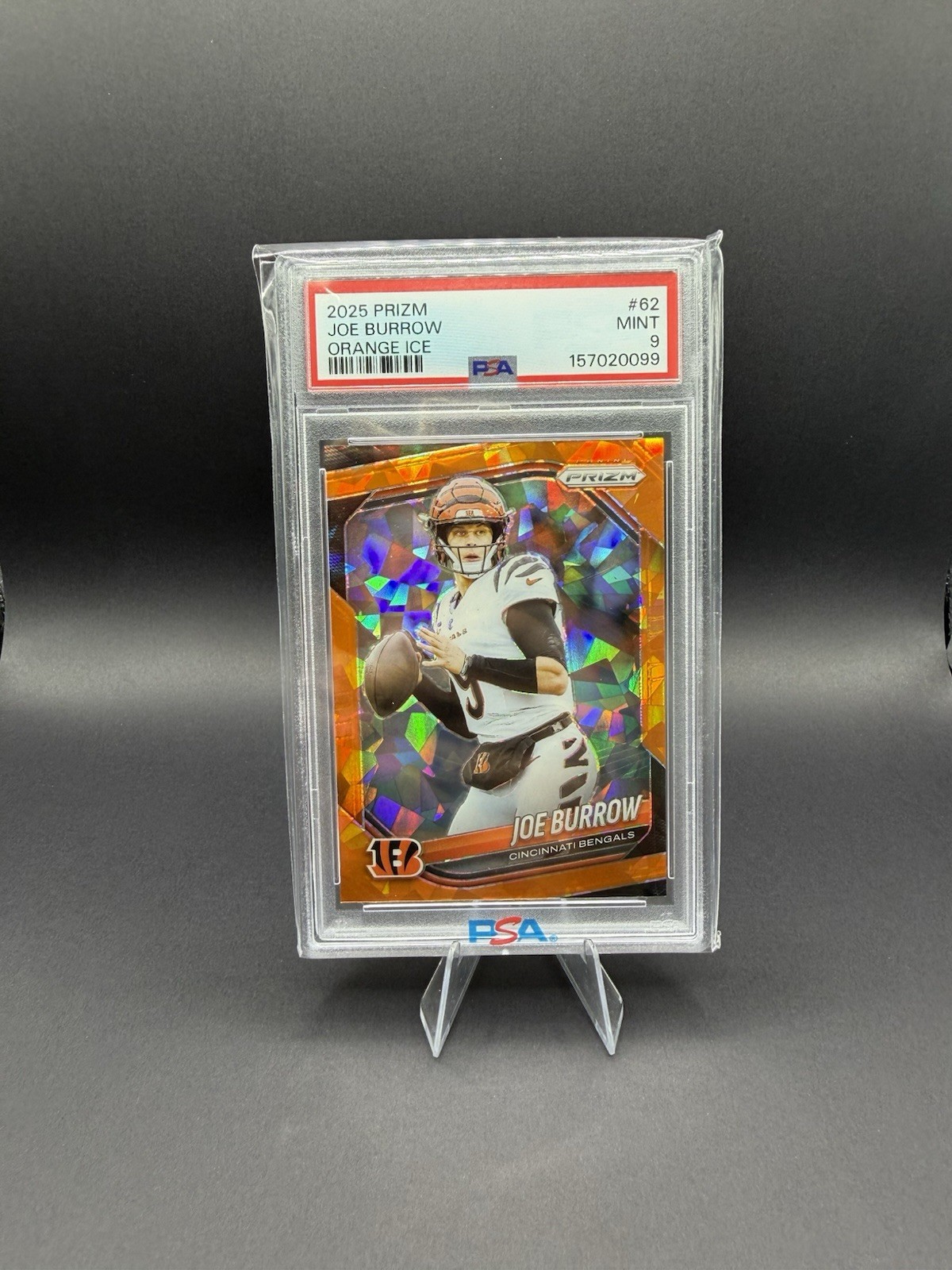 2025 Prizm Joe Burrow Orange Ice Prizm PSA 9