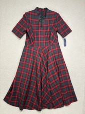 Nuevo con etiquetas Vestido Pendleton 100% Lana Virgen Talla 8 Tartán Cuadros Cuello en V Rojo Midi EE. UU.