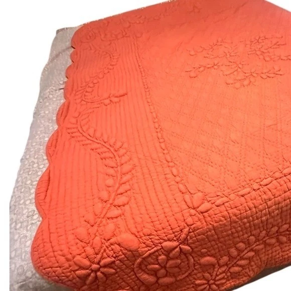 Soft Surroundings French Market Quilt Twin Scalloped Floral Terracotta Bed Dorm - Image 3 of 4