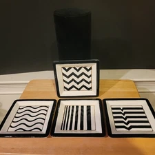 Set of 4 Art Deco-Inspired 6" x 6"Ceramic Plates Black White & Gold Vintage