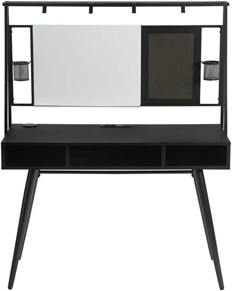 Escritorio Jessie para muebles para el hogar posavasos con puertos USB negro y bronceado Foto 4 de 4