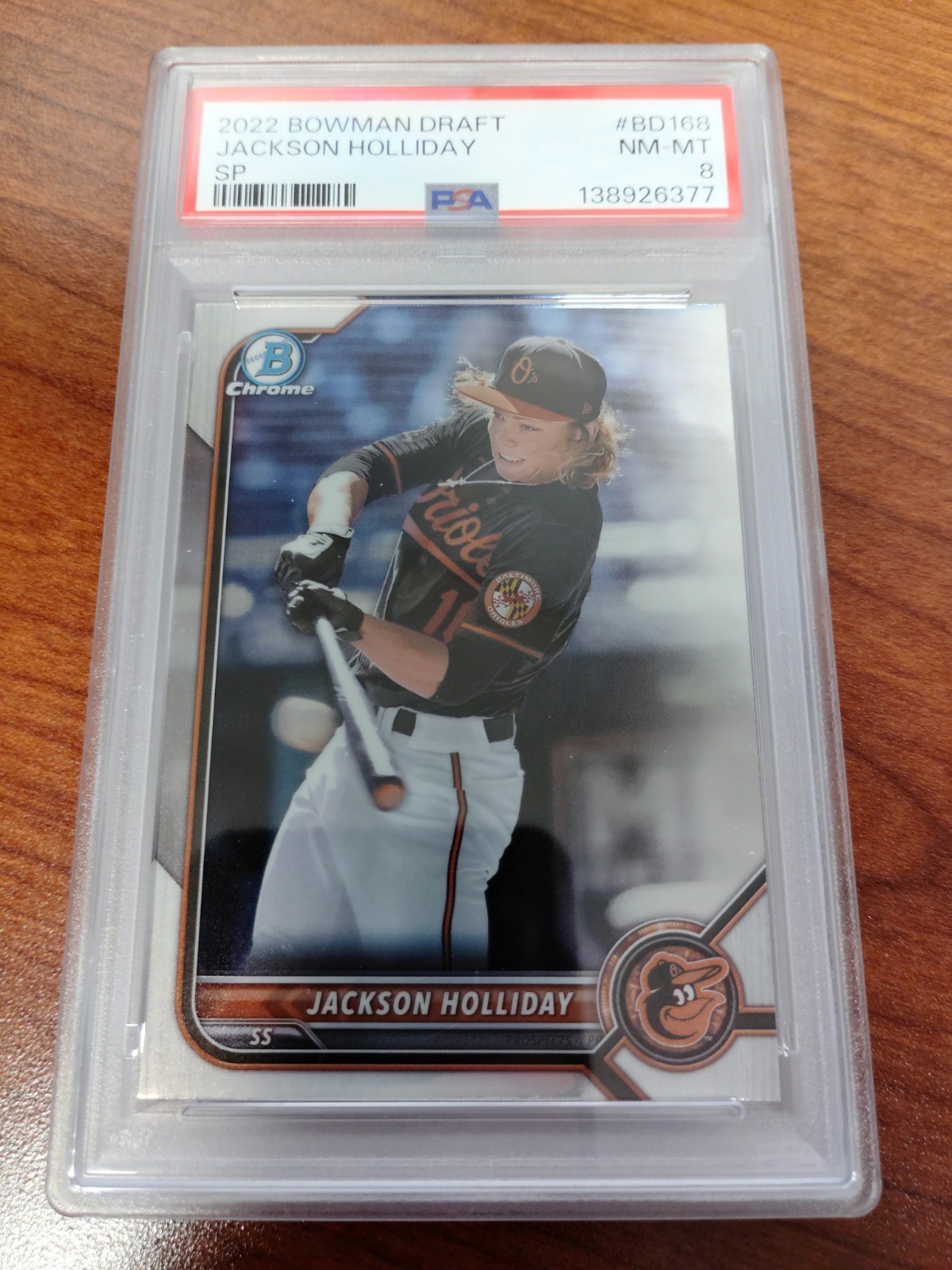 2022 JACKSON HOLLIDAY BOWMAN DRAFT SP #BD168 ORIOLES SHORT PRINT ROOKIE PSA 8 $$
