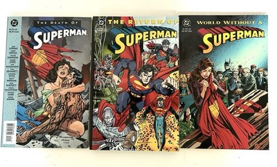3x Death of Superman, Return of Superman DC Comic World Without Superman English