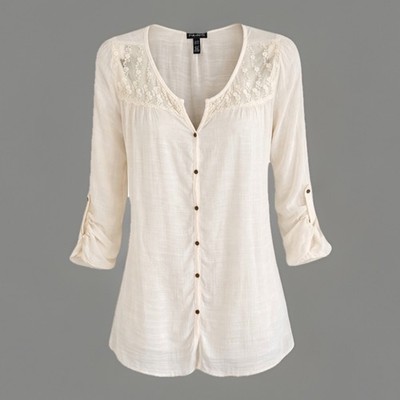 Fairy Boho Chic Off-White Gauzy Lace Tunic Cottagecore Fairy Top Blouse Sz L/XL