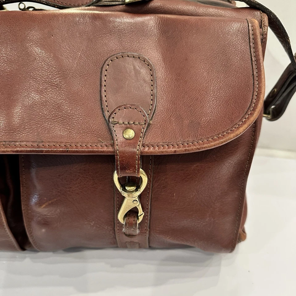 Bolsa de viagem de couro vintage Hartmann para pernoite ferragens de latão RARA! - Imagem 3 de 4