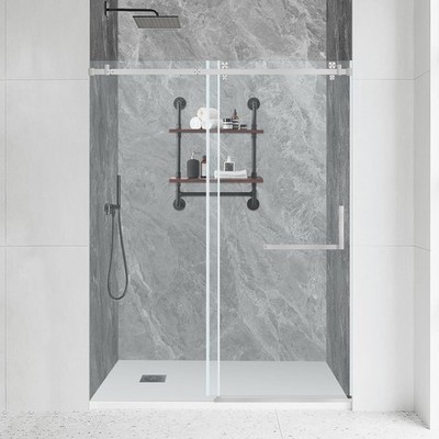 56-60'' W x 75''H Frameless Single Sliding Shower Door 5/16'' (8mm) Thick, Silver