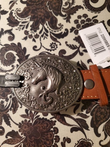 Catchfly Studio Leather Western Belt Unicorn Buckle Brown Kids Small Adult L