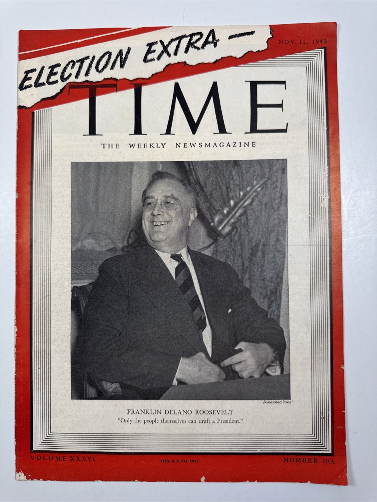 Breaking News: Canada'S Election - Vote Day Announced! 12 Time Magazine November 11, 1940-Election Extra Edition Roosevelt Fdr Rare!!