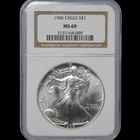 1986 American Silver Eagles (1986 to Date) Bullion NGC MS 69 #3137164-009