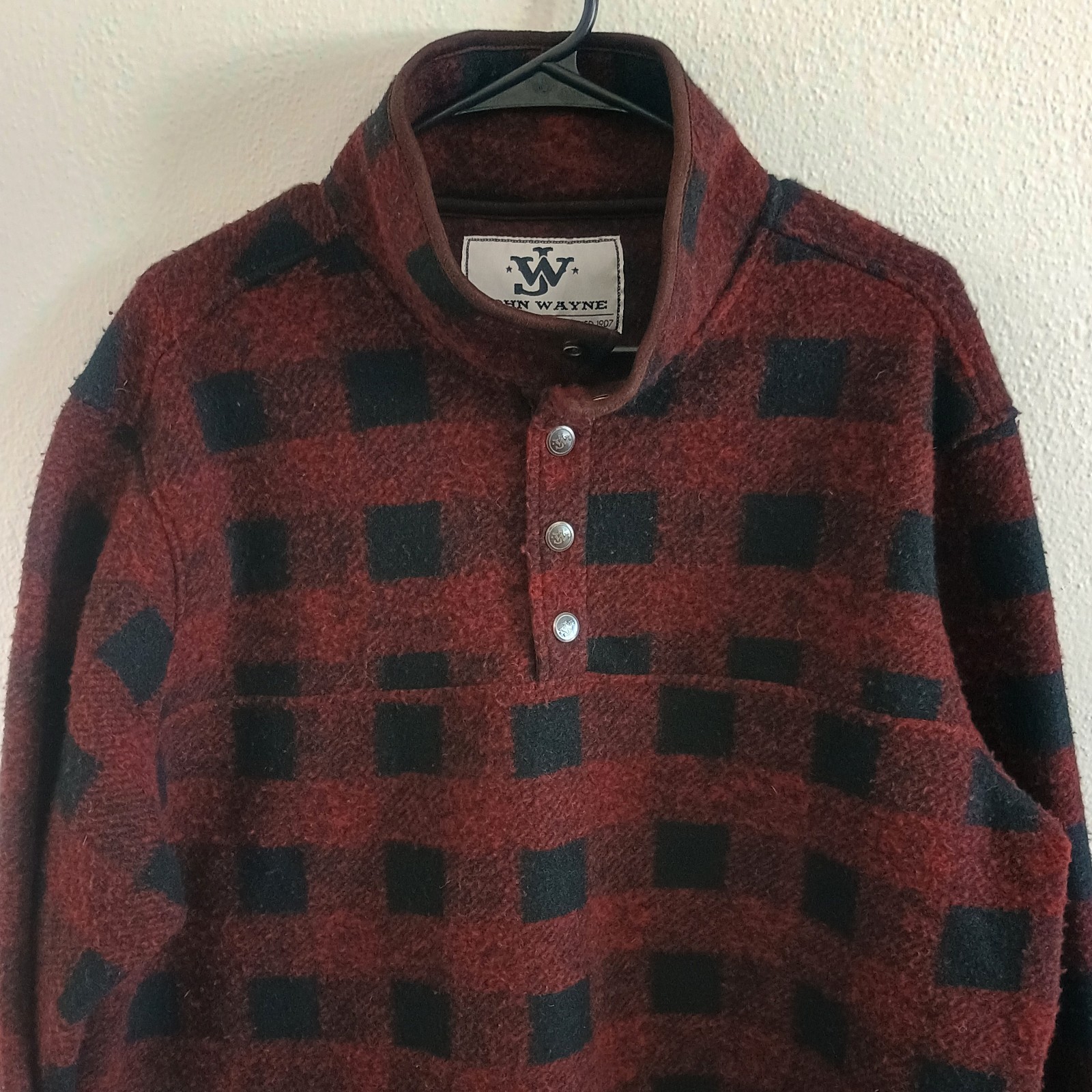 John Wayne Pullover 1/4 Button Flannel Fleece Red… - image 2