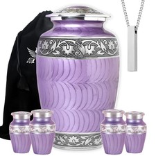 Purple Cremation Urns Set of 6 - 1 Large, 4 Keepsake, 1 Necklace - Memorial