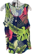 New LuLaRoe XL Navy Blue Pink Green Tropical  Palm Leaves Tank Regular Tank Top