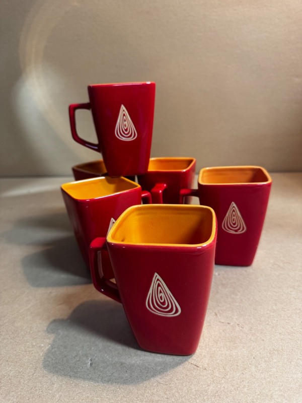 Disaronno Square Red & Orange Coffee Cups Mugs Set of 6. MCM ITALY