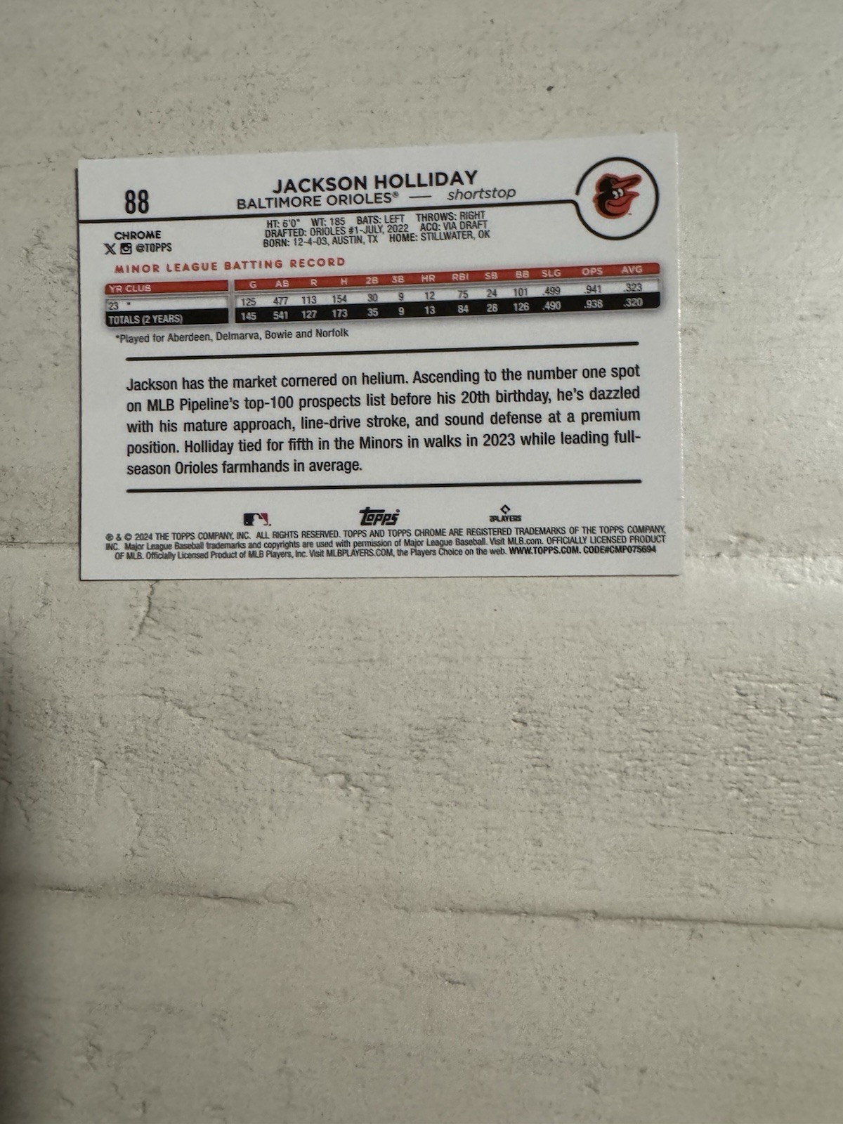 2024 Topps Chrome - Jackson Holliday #88 Pink Refractor (RC)