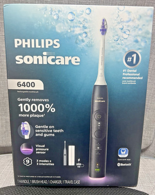 Philips Sonicare 6400 Electric Toothbrush Black WHITE NEW SEALED HX7411/04 $110