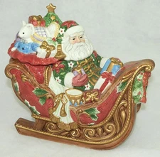 Fitz& Floyd ~ Santa's Sleigh Cookie Jar Centerpiece Christmas Decor RETIRED *VTG