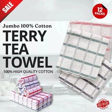 12 Pack Premium 100% Cotton Jumbo Terry Kitchen Tea Towels Cloth Size 40x70cm UK