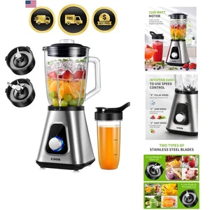 1200W Blender for Smoothies and Shakes, 52 Oz Glass Jar & 22 Oz To-Go Cup Com...