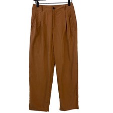 Urban Outfitters High Waist Pleated Trouser Straight Leg Silky Tan Pants - 6