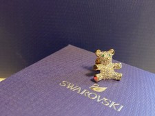 Genuine Swarovski Teddy Bear Gold Colour Pin Brooch Green Eyes.Superb Condition