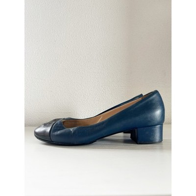 Chanel Vintage CC Cap Toe Navy Blue Black Heels Size EU 37.5 | eBay