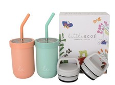 Double walled Insulated Smoothie cups for  Cups with Straws  Set of 2 Straw...