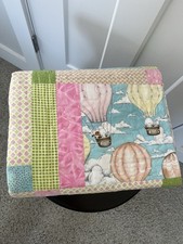 Patchwork Blanket Baby Quilted Cotton Pink Blue Green Animals Air Balloon 44x44