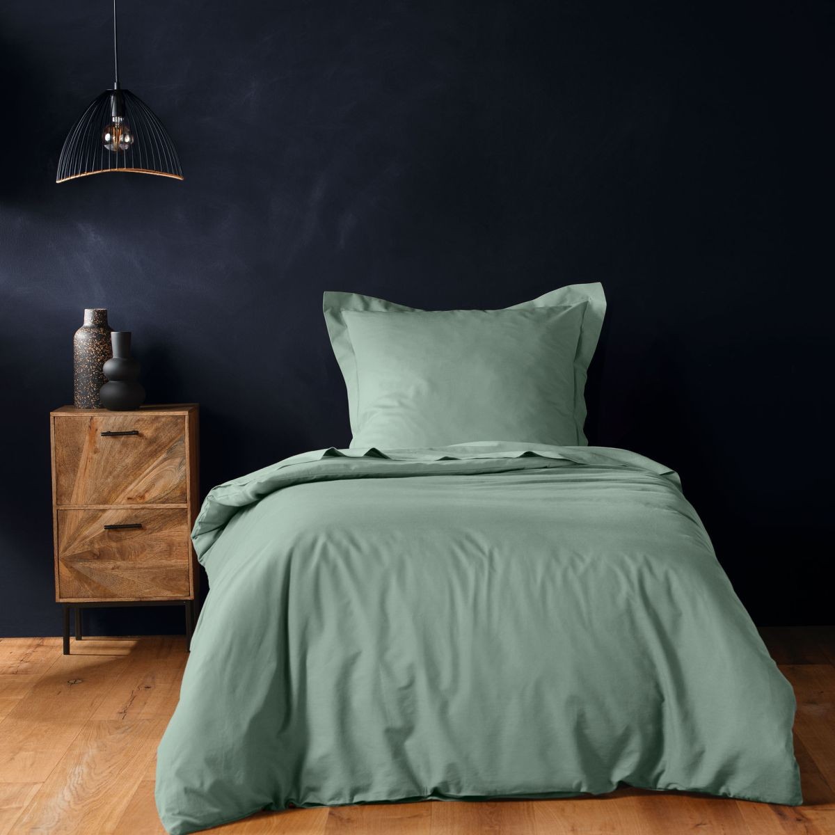 Housse de couette 140x200 vert sauge Lina linge de lit ado et enfant en coton