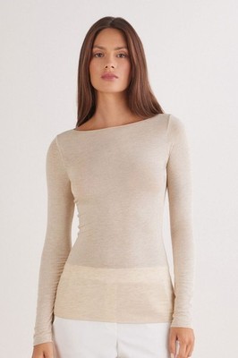 NEW Intimissimi Boat Neck Modal Cashmere Ultralight Jumper Beige Melange Size M